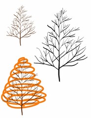 Vector silhouette of trees with abstract element as leaves on white background, cartoon painted illustration , high quality