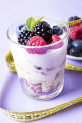 healthy eating with tape measure, concept of diet and healthy eating