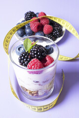 healthy eating with tape measure, concept of diet and healthy eating