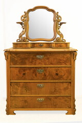 Old vintage antique chest of drawers, with a mirror