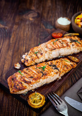 Grilled Salmon Fillet With Steamed Vegetables and Sauce