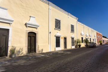 View of a historic colonial street in Valladolid, Mexico