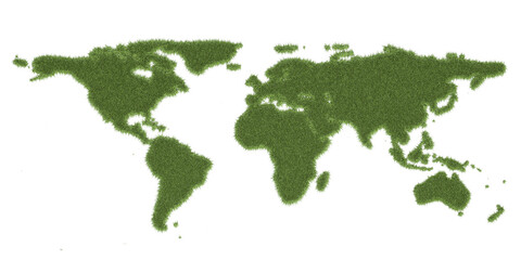 Ecology world map, from green grass. 3D rendering