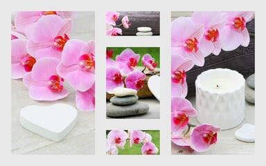 composition zen,orchidée rose et galets et coeur