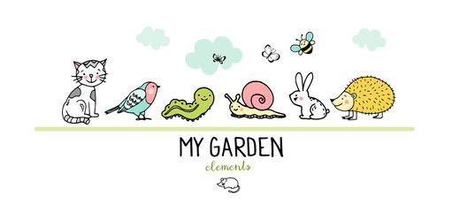 Garden animals, isolated hand drawn vector illustration © lilam8
