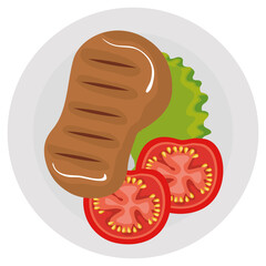 cut beef meat with salad icon vector illustration design
