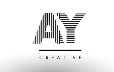 AY A Y Black and White Lines Letter Logo Design.