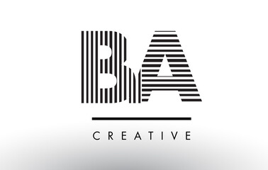 BA B A Black and White Lines Letter Logo Design.