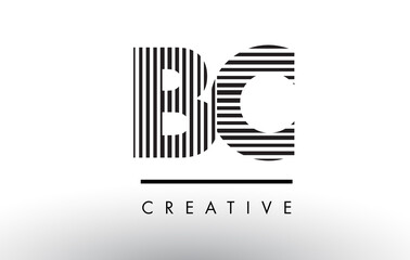 BC B C Black and White Lines Letter Logo Design.