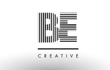 BE B E Black and White Lines Letter Logo Design.