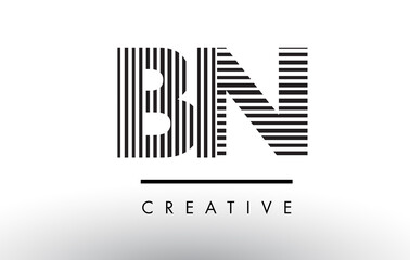 BN B N Black and White Lines Letter Logo Design.