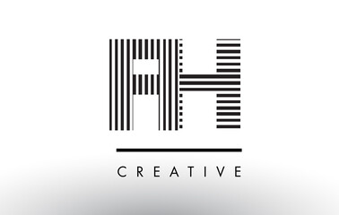 FH F H Black and White Lines Letter Logo Design.