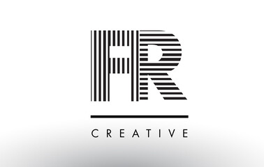 FR F R Black and White Lines Letter Logo Design.
