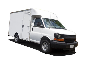 Front and side view of isolated white delivery van.
