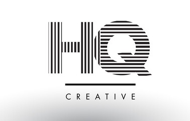 HQ H Q Black and White Lines Letter Logo Design.
