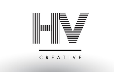 HV H V Black and White Lines Letter Logo Design.