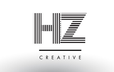 HZ H Z Black and White Lines Letter Logo Design.