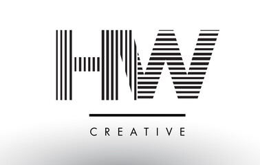 HW H W Black and White Lines Letter Logo Design.