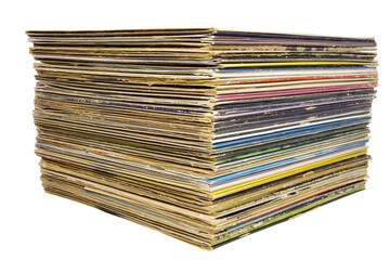 Stacked vintage lp record albums.
