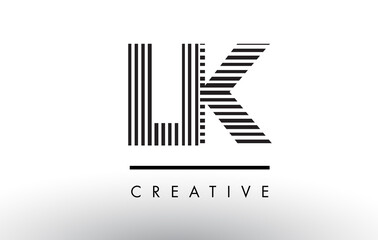LK L K Black and White Lines Letter Logo Design.
