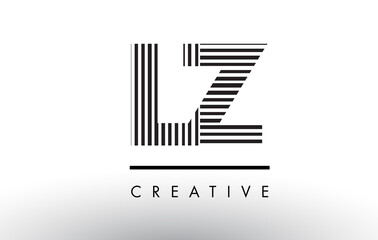 LZ L Z Black and White Lines Letter Logo Design.