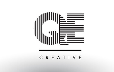 QE Q E Black and White Lines Letter Logo Design.