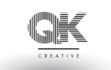 QK Q K Black and White Lines Letter Logo Design.