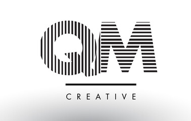 QM Q M Black and White Lines Letter Logo Design.