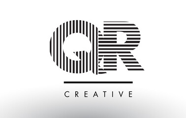 QR Q R Black and White Lines Letter Logo Design.