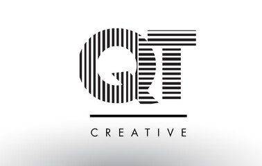 QT Q T Black and White Lines Letter Logo Design.