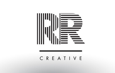 RR R Black and White Lines Letter Logo Design.