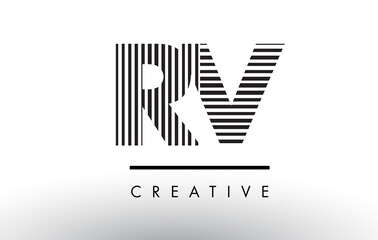 RV R V Black and White Lines Letter Logo Design.