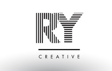 RY R Y Black and White Lines Letter Logo Design.