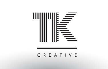 TK T K Black and White Lines Letter Logo Design.