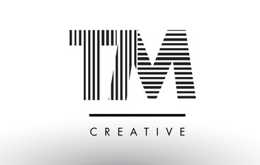 TM T M Black and White Lines Letter Logo Design.