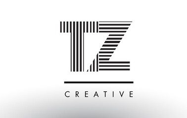 TZ T Z Black and White Lines Letter Logo Design.