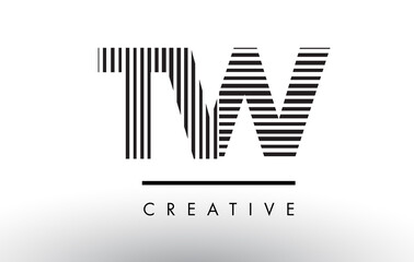 TW T W Black and White Lines Letter Logo Design.