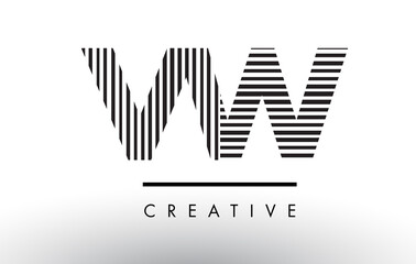 V W Black and White Lines Letter Logo Design.