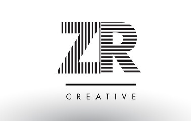 ZR Z R Black and White Lines Letter Logo Design.
