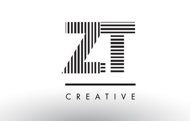 ZT Z T Black and White Lines Letter Logo Design.