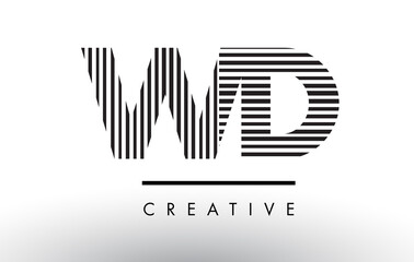 WD W D Black and White Lines Letter Logo Design.