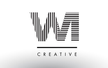 WI W I Black and White Lines Letter Logo Design.