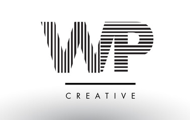 WP W P Black and White Lines Letter Logo Design.