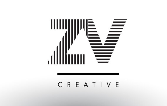 ZV Z V Black and White Lines Letter Logo Design.