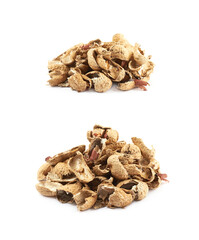 Pile of peanut shells isolated