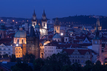 Fototapeta na wymiar Old Town of Prague after Dark. With Old Town Bridge Tower.