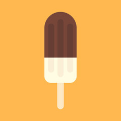 Flat icon vanilla ice cream covered chocolate. Vector illustration.