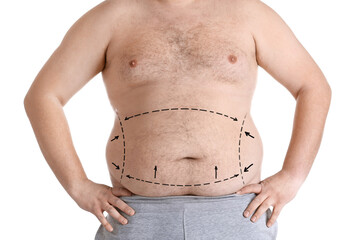 Naklejka premium Fat man on white background. Weight loss concept