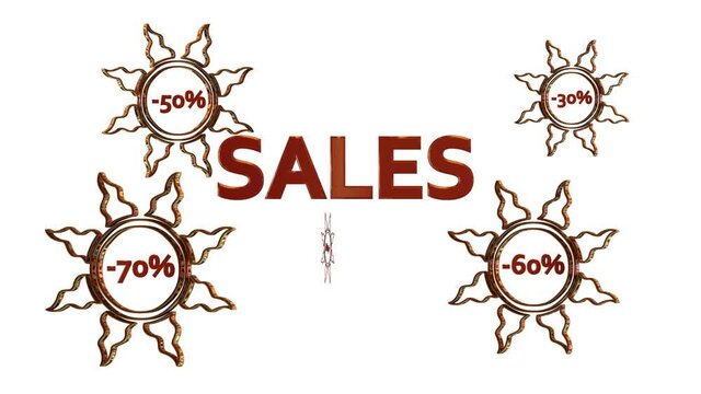 Red Sales design with discount numbers inside golden suns