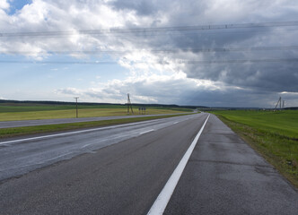 highway in the begin of storm
